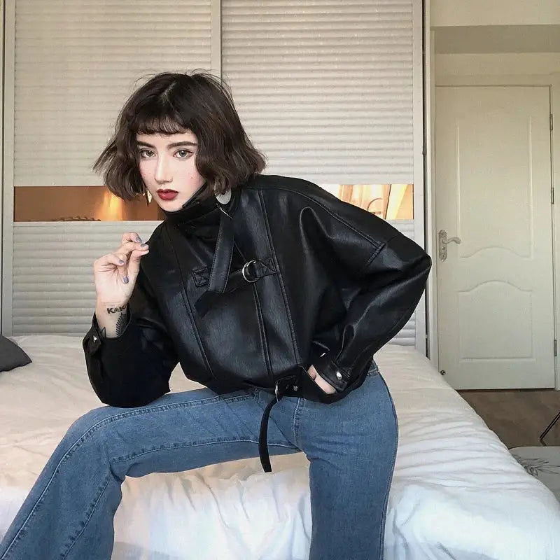 Motorcycle PU Leather Jacket with Long Sleeve Design