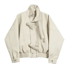 Motorcycle PU Leather Jacket with Long Sleeve Design White