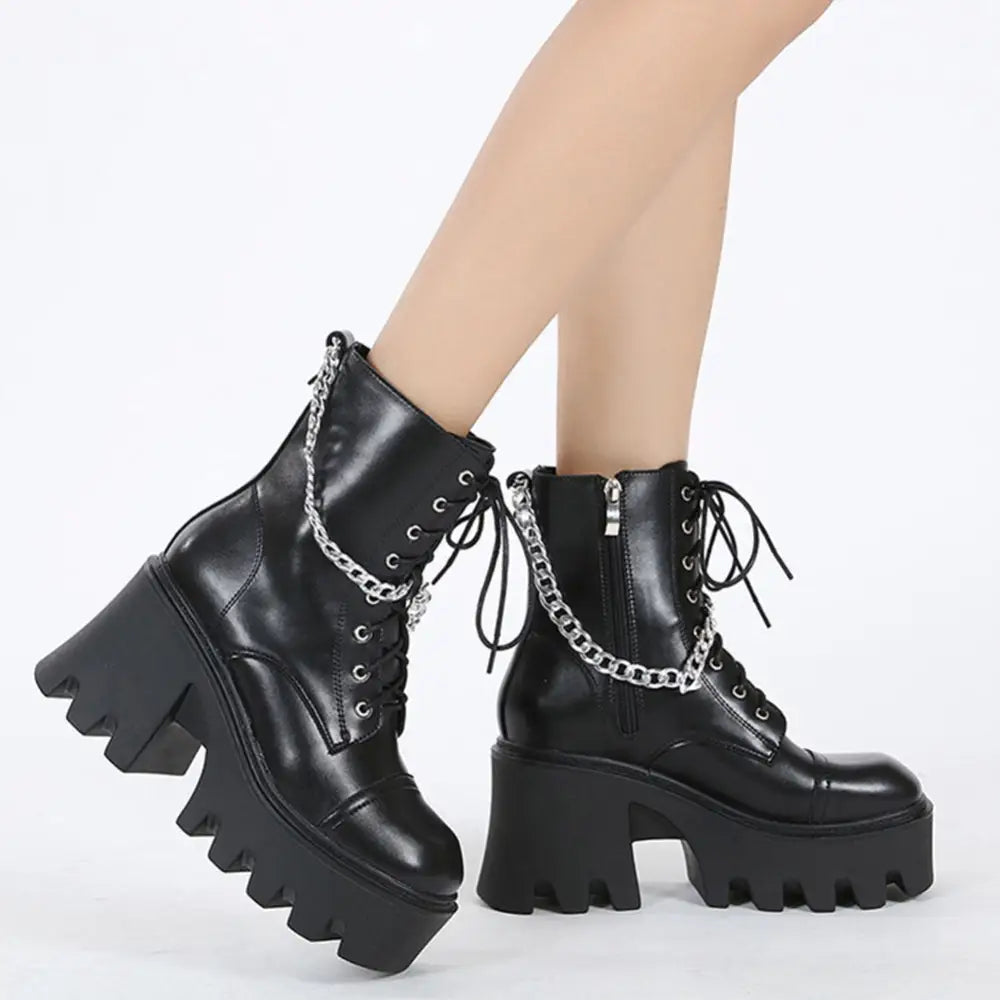 Motorcycle Square Heel Toe Ankle Boots