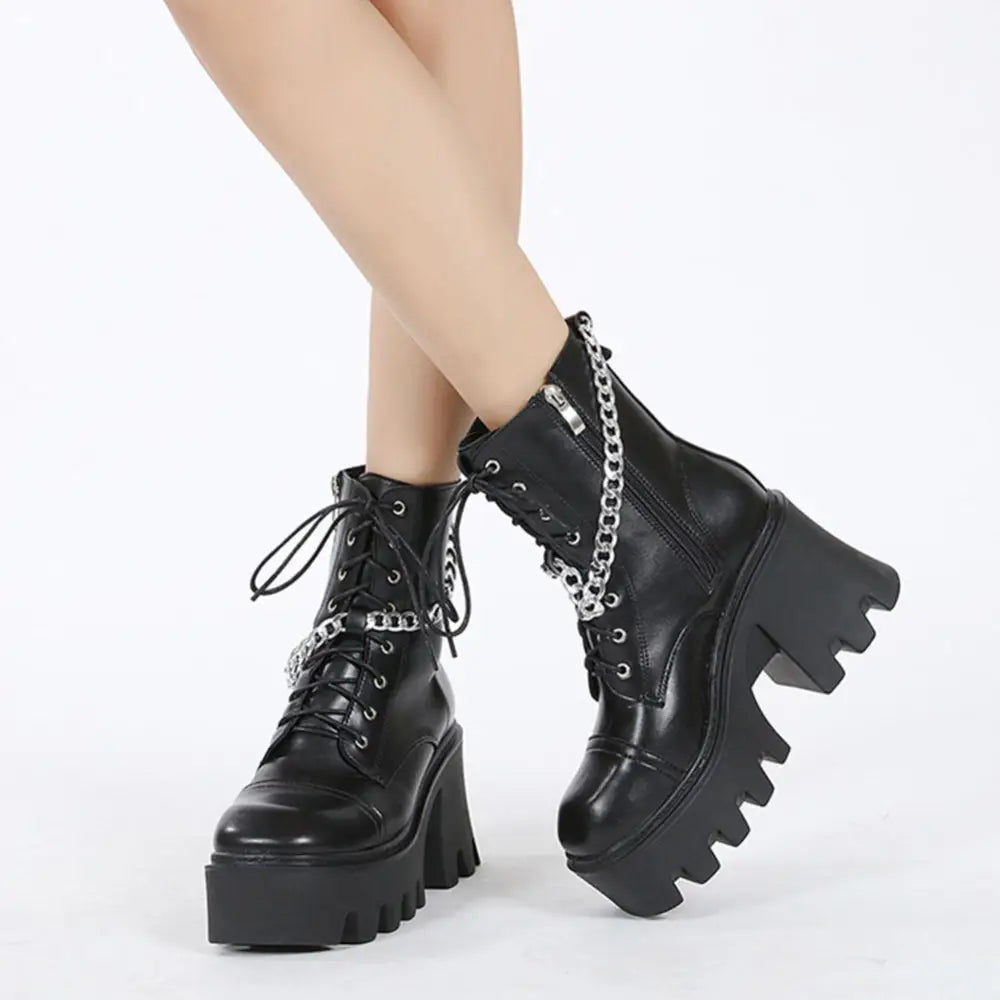 Motorcycle Square Heel Toe Ankle Boots - Black 2 / 4
