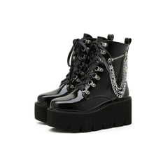 Motorcycle Square Heel Toe Ankle Boots - Black 5 / 4