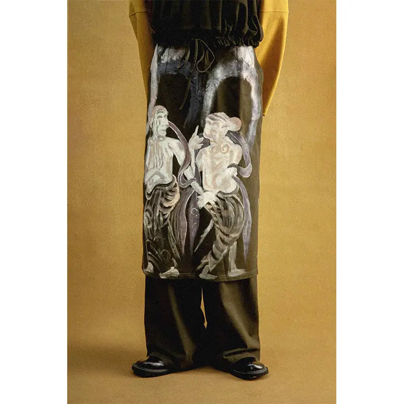 Moutai Hand-Painted Culottes Long Loose Pants Green / S