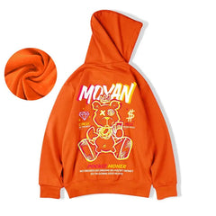 Moyan Bear Hoodie Urban Street Style Pullover Orange / M