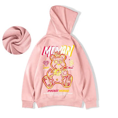 Moyan Bear Hoodie Urban Street Style Pullover Pink / M