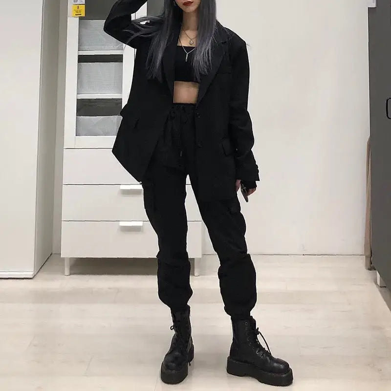 Multi Pocket Ankle Banded Cargo Pants for Men Black / S