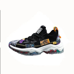 Multicolor Marble Platform Lace up Sneakers - Black / 39