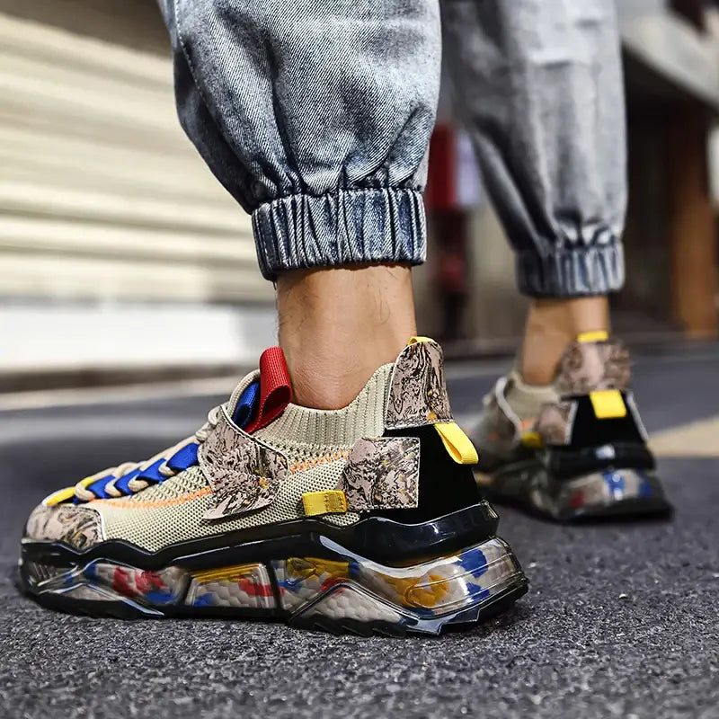 Multicolor Marble Platform Lace Up Sneakers Euro Size