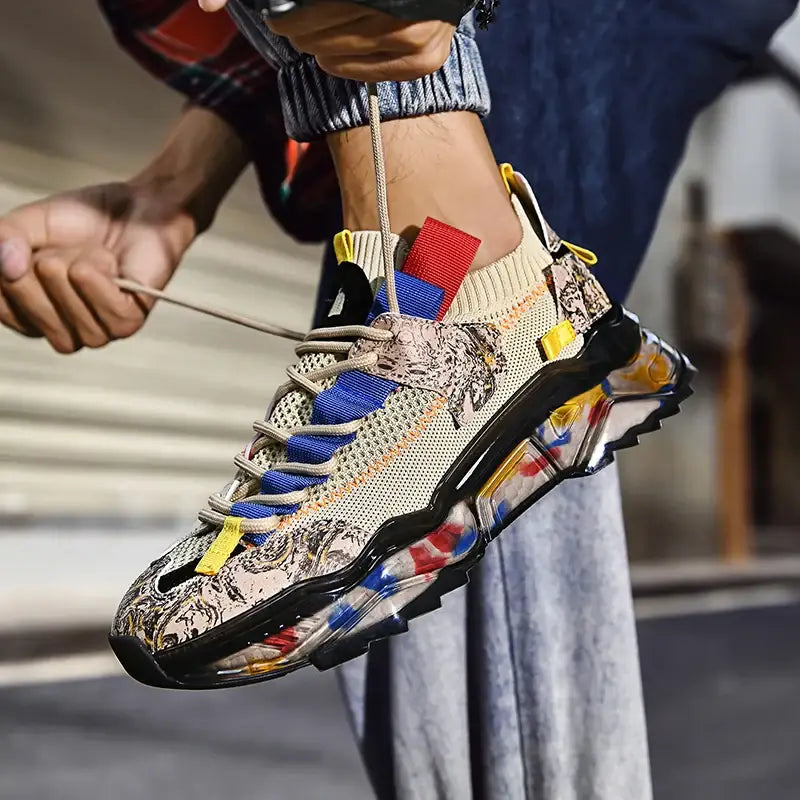 Multicolor Marble Platform Lace Up Sneakers Euro Size