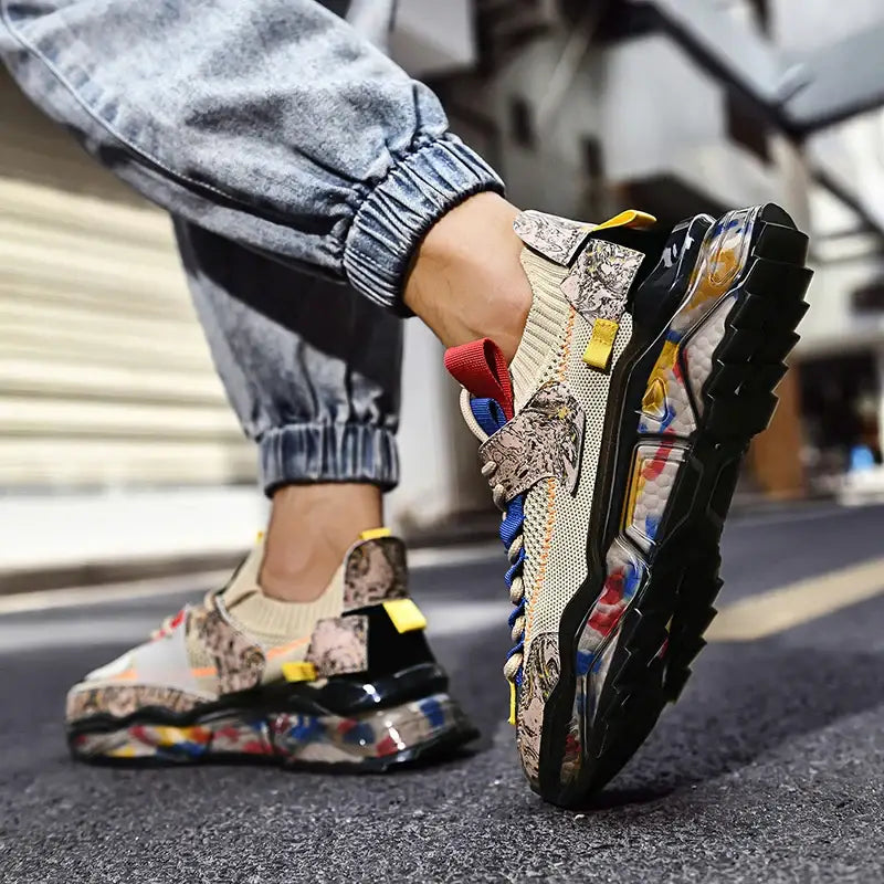 Multicolor Marble Platform Lace Up Sneakers Euro Size