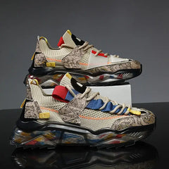 Multicolor Marble Platform Lace Up Sneakers Euro Size Beige