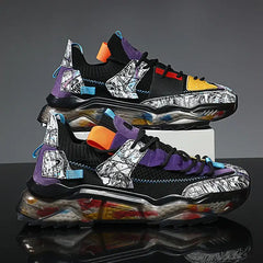 Multicolor Marble Platform Lace Up Sneakers Euro Size Black