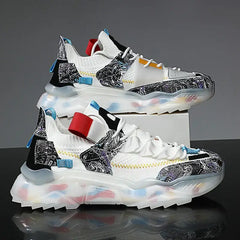 Multicolor Marble Platform Lace Up Sneakers Euro Size White