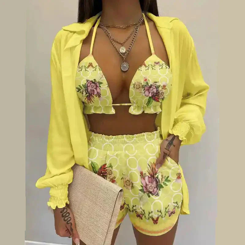 Multicolor Three-Piece Suit with Long-Sleeved Top