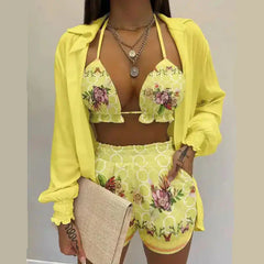 Multicolor Three-Piece Suit with Long-Sleeved Top