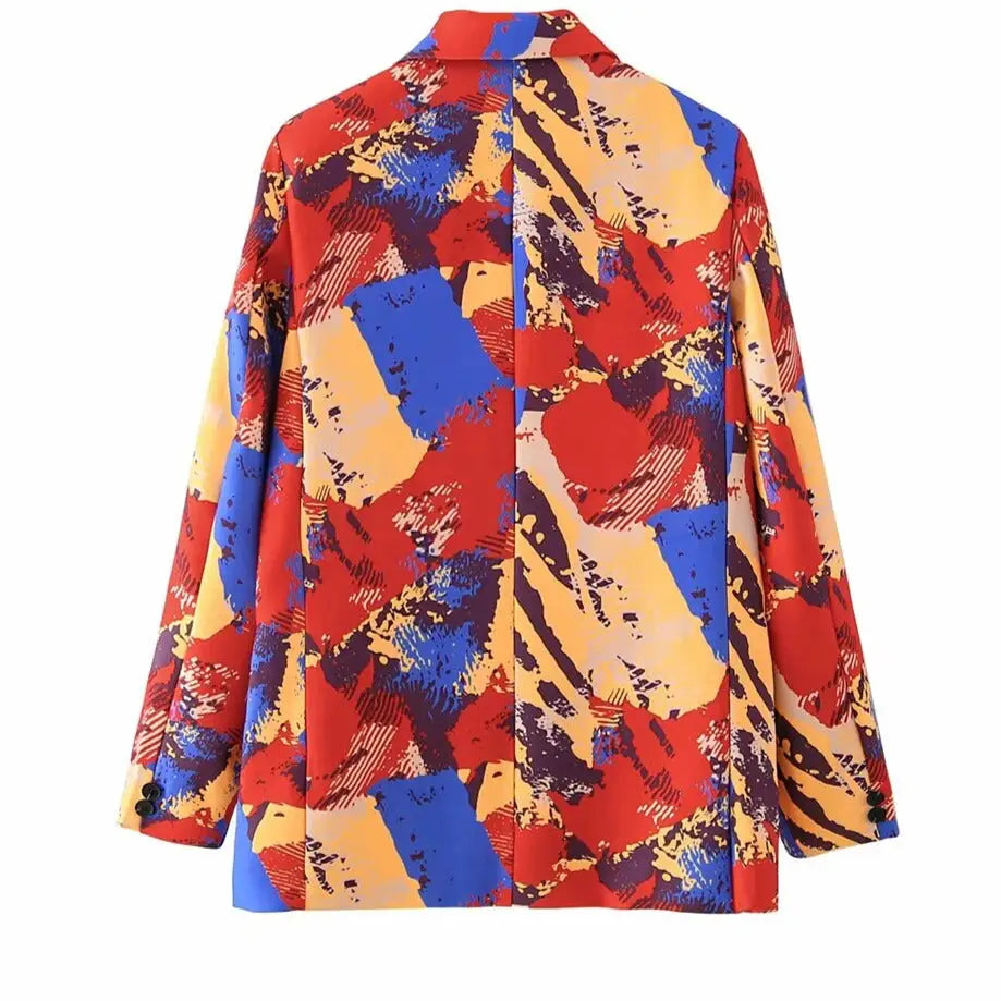 Multicolored Loose Double Breasted Blazer With Pockets