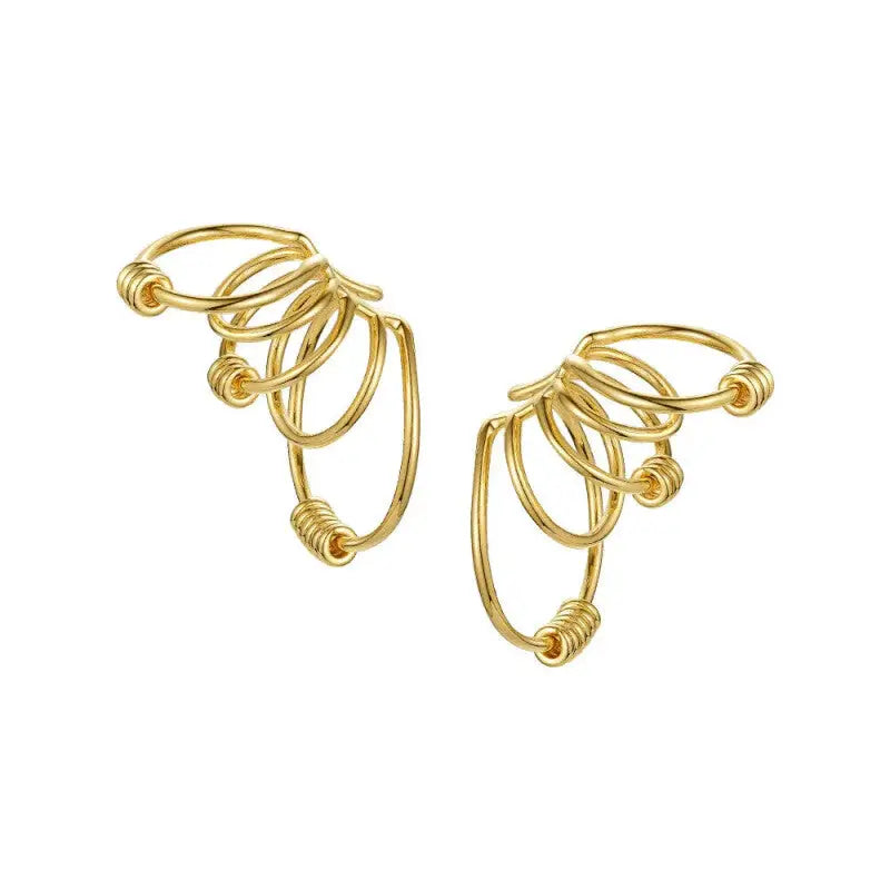 Multilayer Circle Ear Cuff Clip On Earrings - Gold