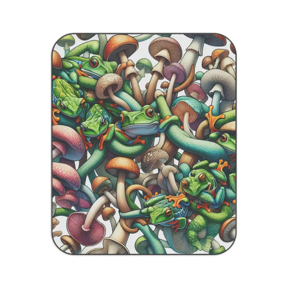 Mushroom and Frogs Picnic Blanket Forest Design 61’’ × 51’’