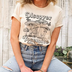 Mushroom Fan Club Retro Cute T Shirt Beige / XS