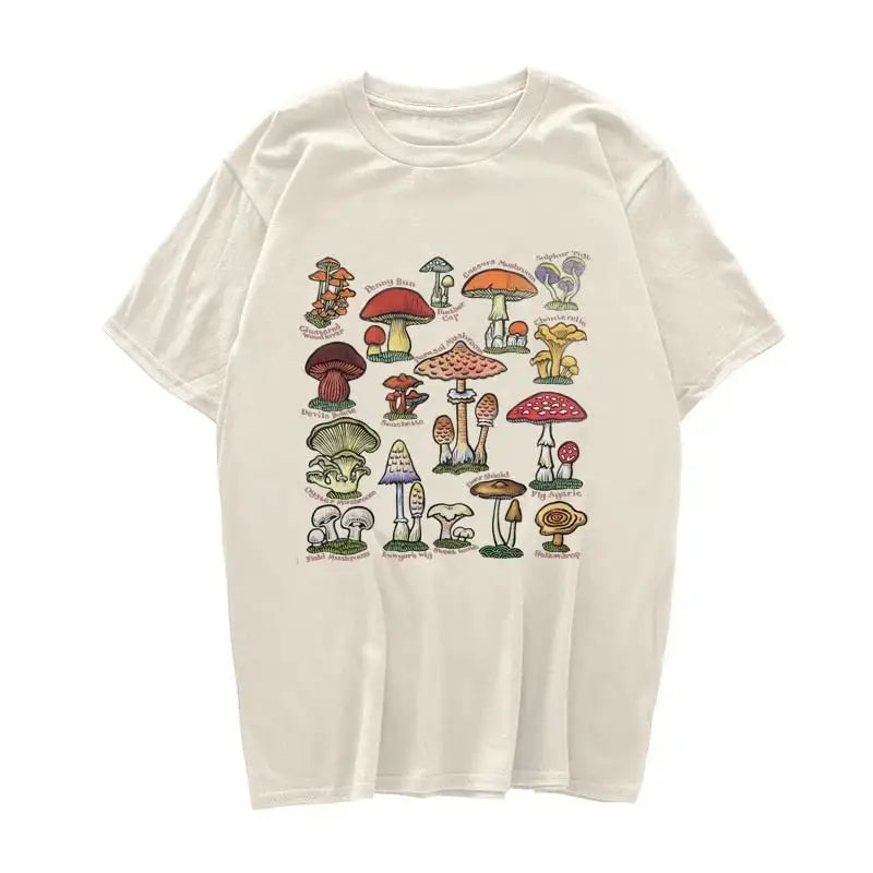 Mushroom Fan Club Retro Cute T Shirt Khaki / XS