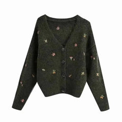 Mushroom Long Sleeve V Neck Cardigan