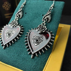 Mystical Eye Occult Drop Blood Rose Heart Hanging Long Earrings