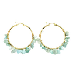 Natural Crystal Long Tassel Round Hoop Earrings Amazonite