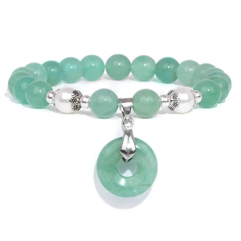 Natural Stone Donuts And Pendant Bracelet - Green