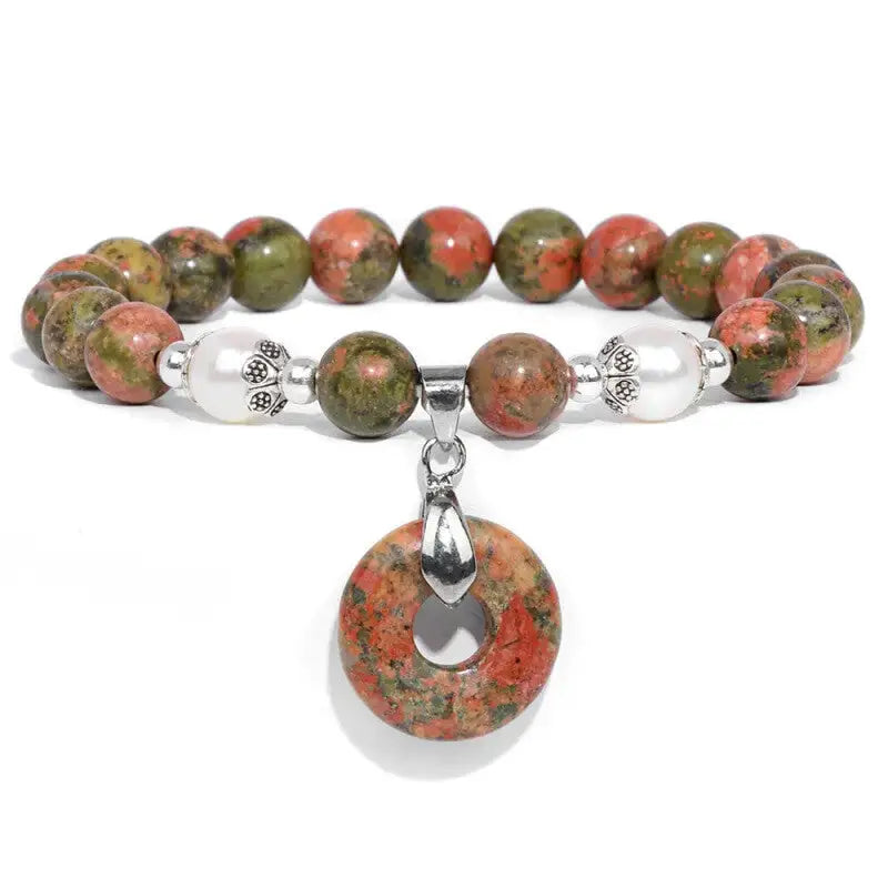 Natural Stone Donuts Pendant Bracelet 1Unakite / 17cm