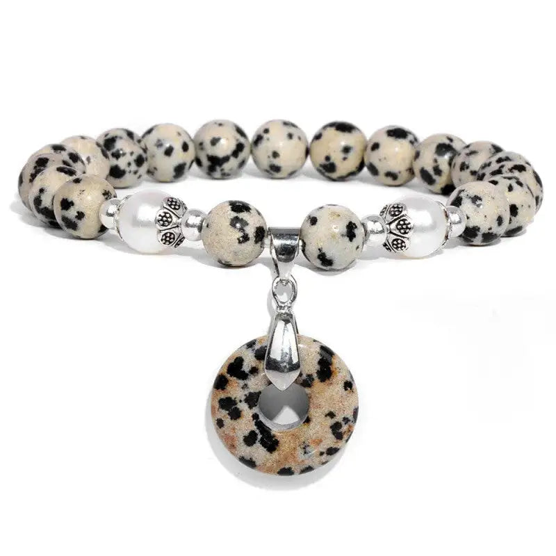 Natural Stone Donuts Pendant Bracelet Dalmation / 17cm