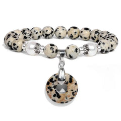 Natural Stone Donuts Pendant Bracelet Dalmation / 17cm
