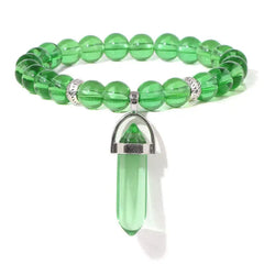 Natural Stone Donuts Pendant Bracelet Green Crystal / 17cm