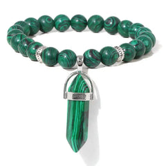 Natural Stone Donuts Pendant Bracelet Green Malachite / 17cm