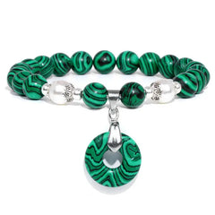 Natural Stone Donuts Pendant Bracelet Malachite / 17cm