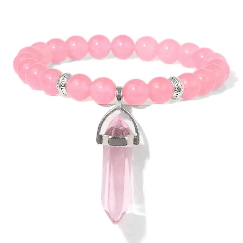 Natural Stone Donuts Pendant Bracelet Rose. Pink Quartz