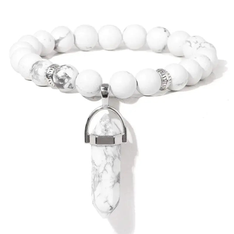 Natural Stone Donuts Pendant Bracelet White Howlite / 17cm