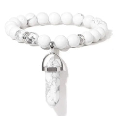 Natural Stone Donuts Pendant Bracelet White Howlite / 17cm