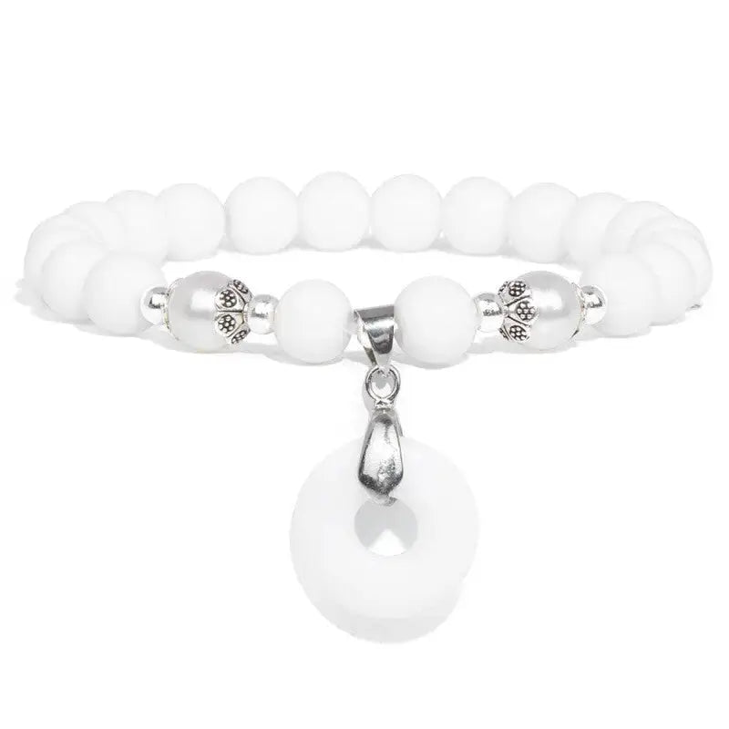 Natural Stone Donuts Pendant Bracelet White Porcelain / 17cm