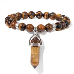 Natural Stone Donuts Pendant Bracelet Yellow Tiger Eye