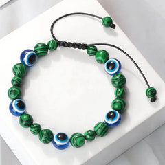 Natural Stones Blue Evil Eye Adjustable Bracelet Malachite 2