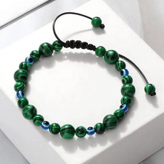 Natural Stones Blue Evil Eye Adjustable Bracelet Malachite