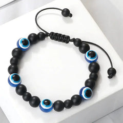 Natural Stones Blue Evil Eye Adjustable Bracelet Matte