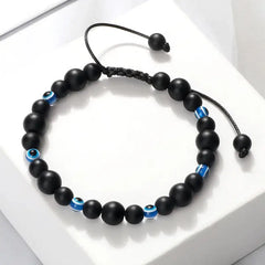 Natural Stones Blue Evil Eye Adjustable Bracelet Matte Black