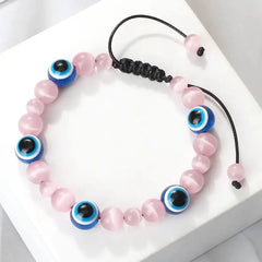 Natural Stones Blue Evil Eye Adjustable Bracelet Pink
