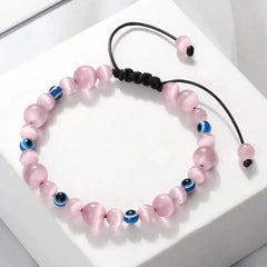 Natural Stones Blue Evil Eye Adjustable Bracelet Pink Quartz