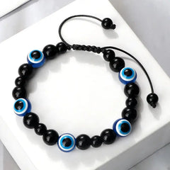 Natural Stones Blue Evil Eye Adjustable Bracelet Shiny