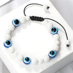 Natural Stones Blue Evil Eye Adjustable Bracelet White