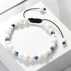 Natural Stones Blue Evil Eye Adjustable Bracelet White