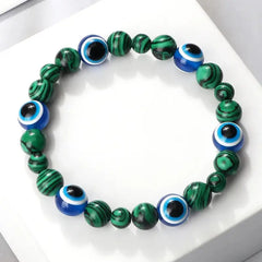 Natural Stones Blue Evil Eye Elastic Bracelet Malachite.