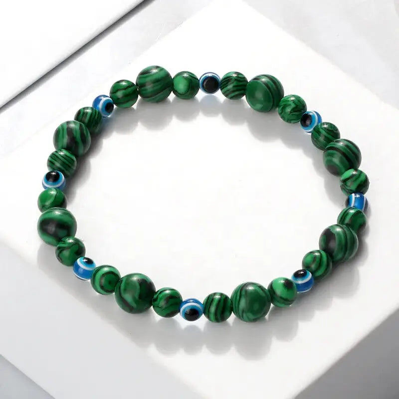 Natural Stones Blue Evil Eye Elastic Bracelet Malachite