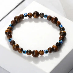 Natural Stones Blue Evil Eye Elastic Bracelet Tiger